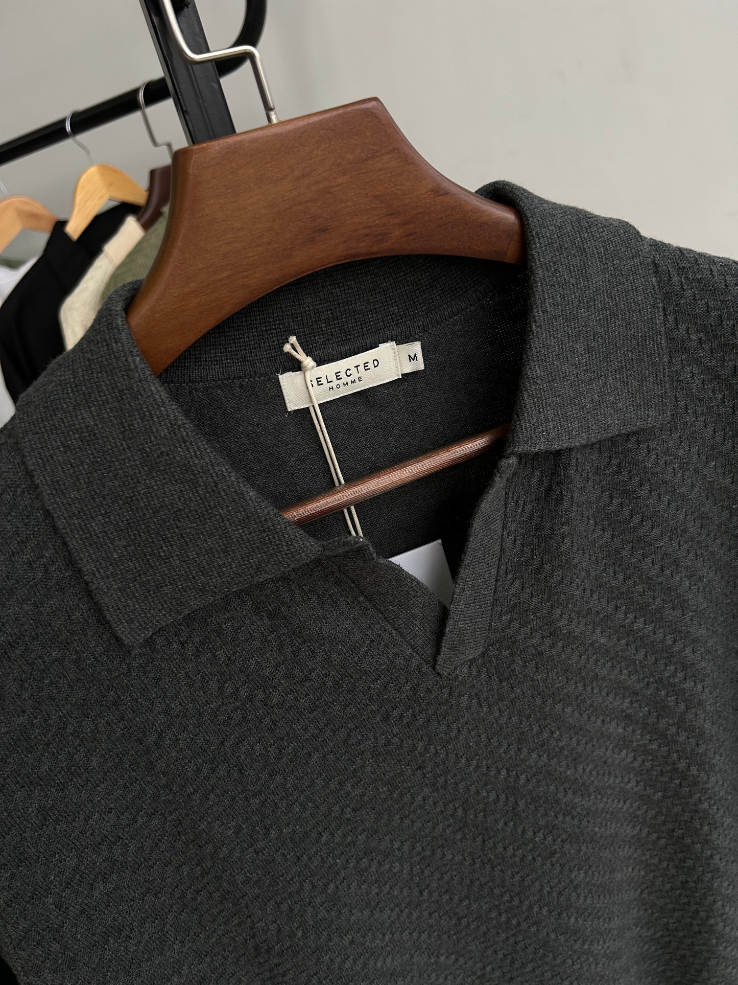 Selected Knitted Polo - Charcoal grey