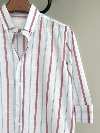 Classic stripe shirt - Burgundy & Slate stripe