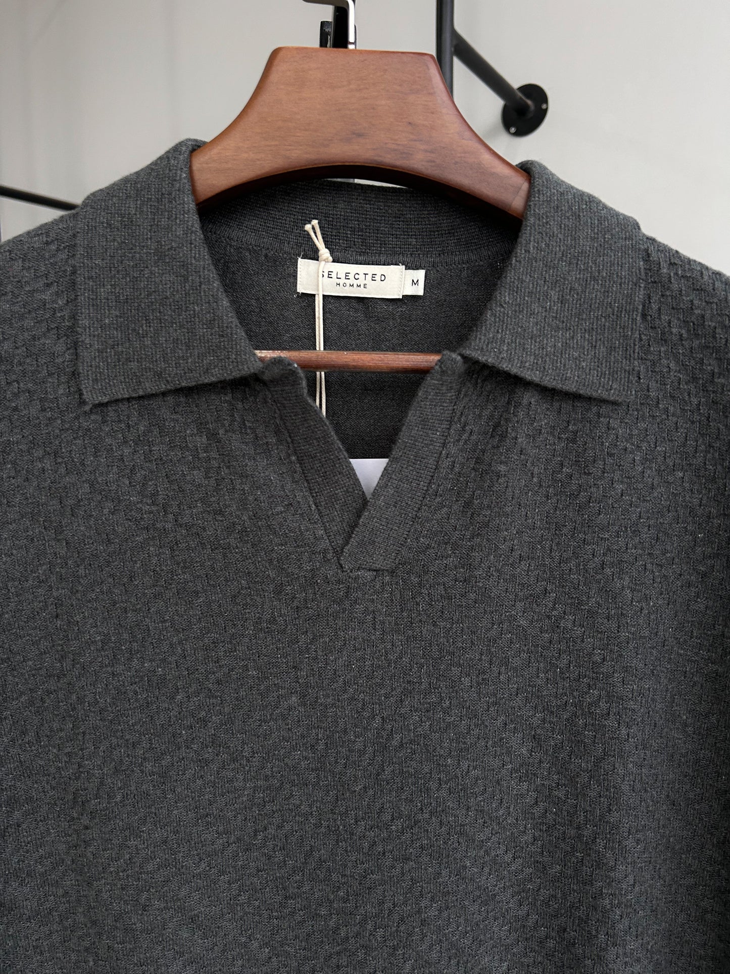 Selected Knitted Polo - Charcoal grey