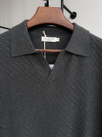 Selected Knitted Polo - Charcoal grey