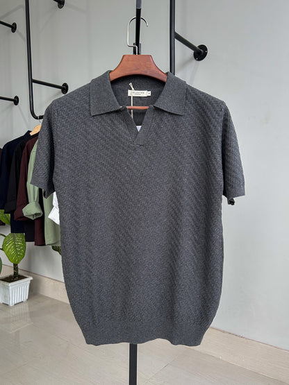Selected Knitted Polo - Charcoal grey