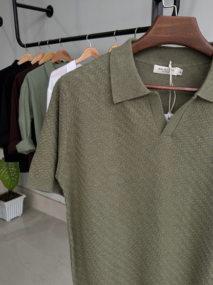 Selected Knitted Polo - Olive