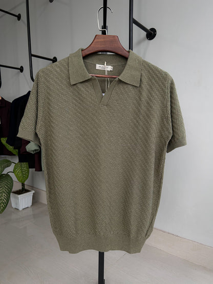 Selected Knitted Polo - Olive