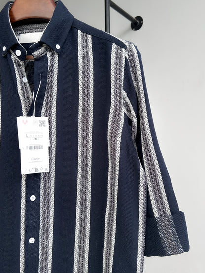 Textured cotton shirt - Midnight Navy Mariner