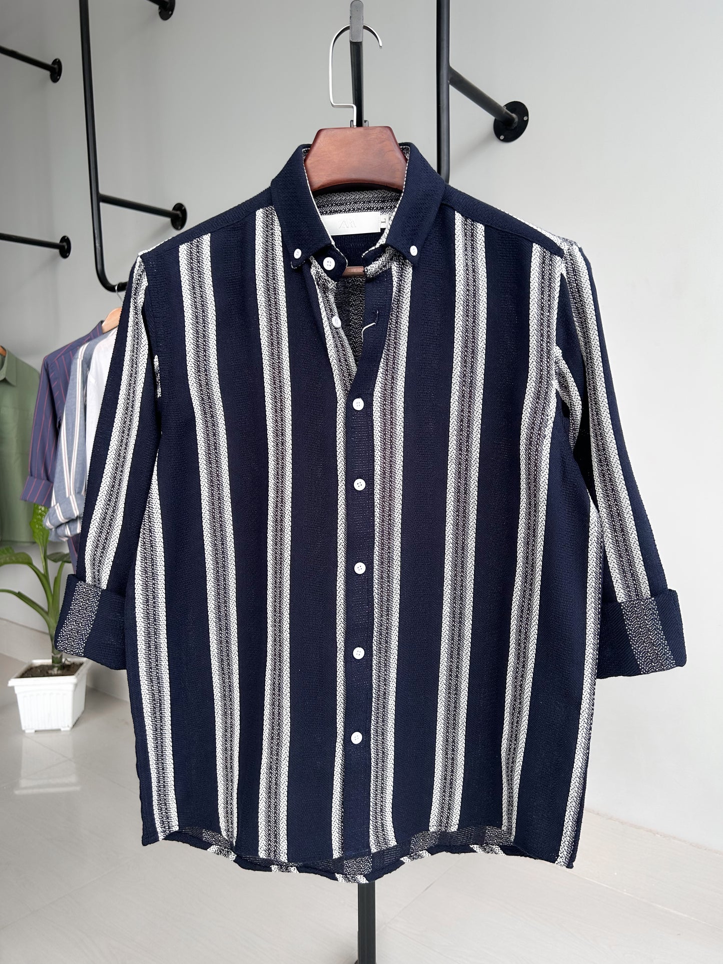 Textured cotton shirt - Midnight Navy Mariner