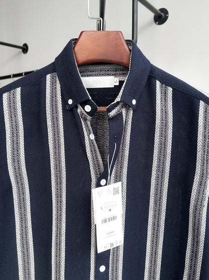 Textured cotton shirt - Midnight Navy Mariner