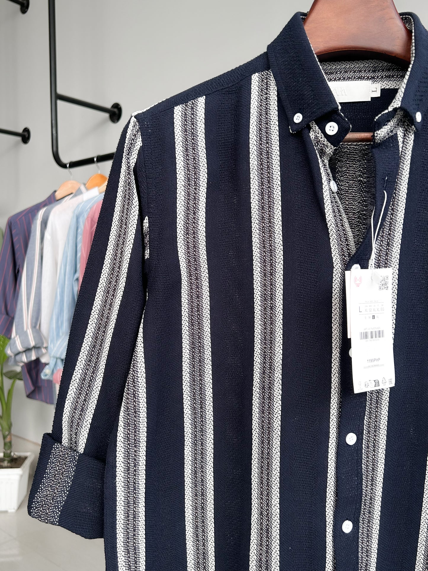 Textured cotton shirt - Midnight Navy Mariner