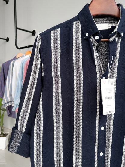 Textured cotton shirt - Midnight Navy Mariner