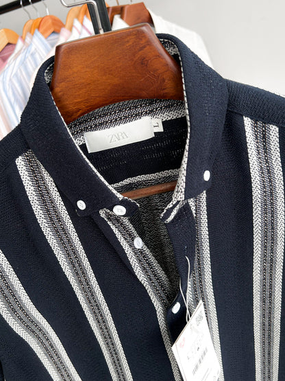 Textured cotton shirt - Midnight Navy Mariner
