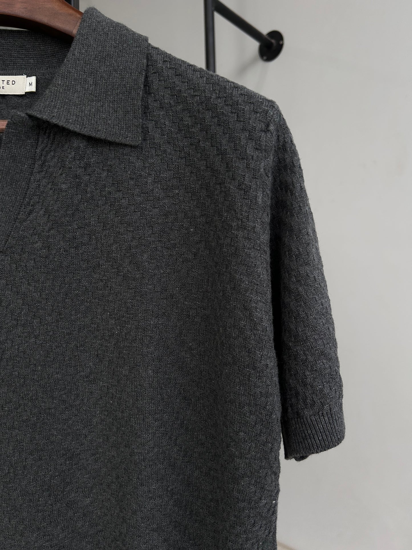 Selected Knitted Polo - Charcoal grey