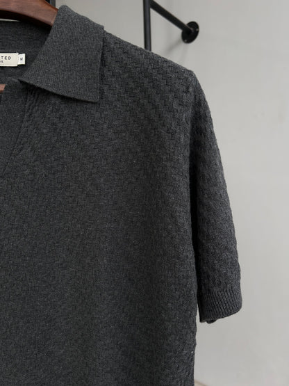 Selected Knitted Polo - Charcoal grey