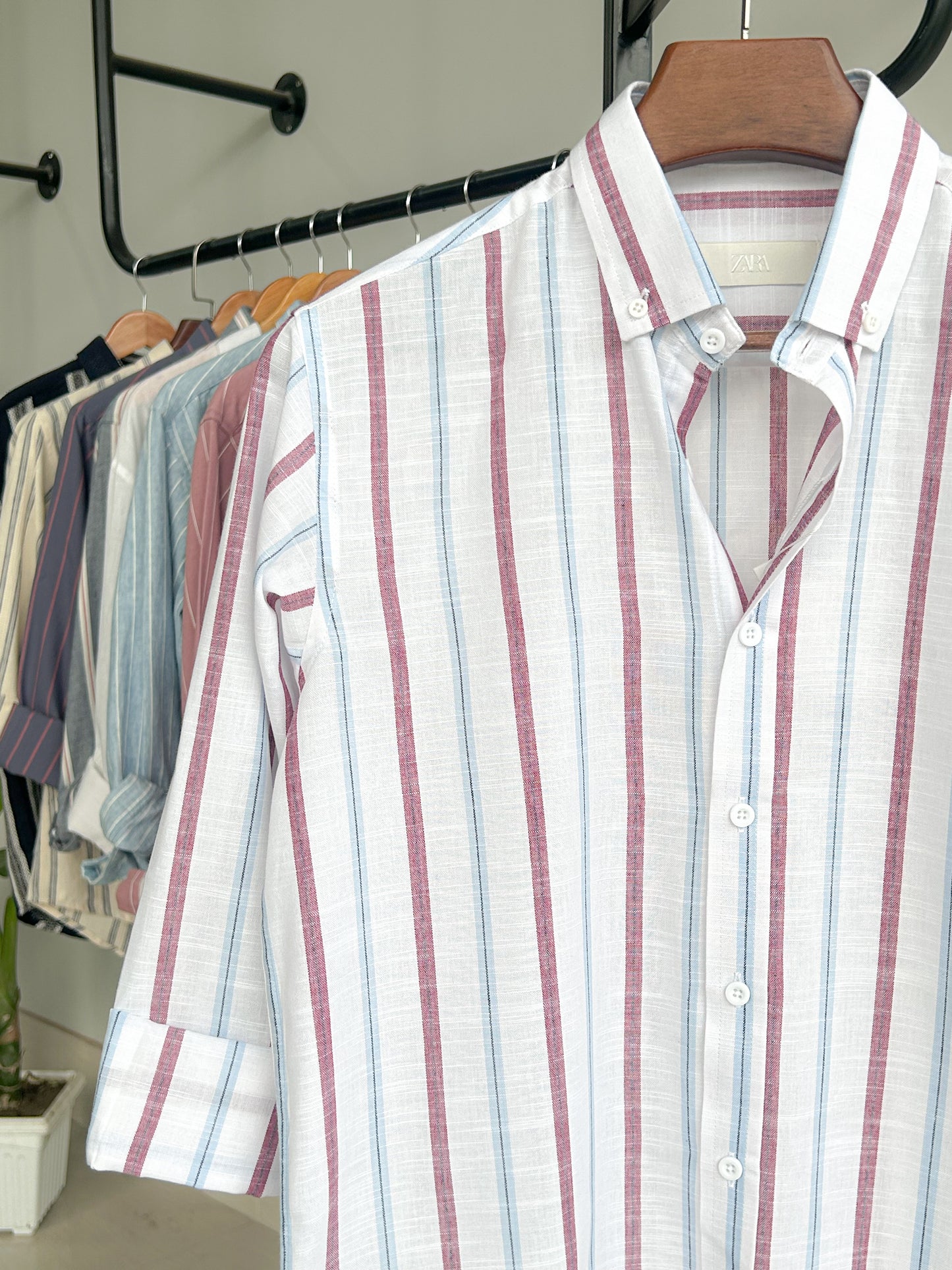 Classic stripe shirt - Burgundy & Slate stripe