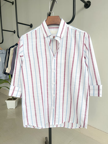 Classic stripe shirt - Burgundy & Slate stripe