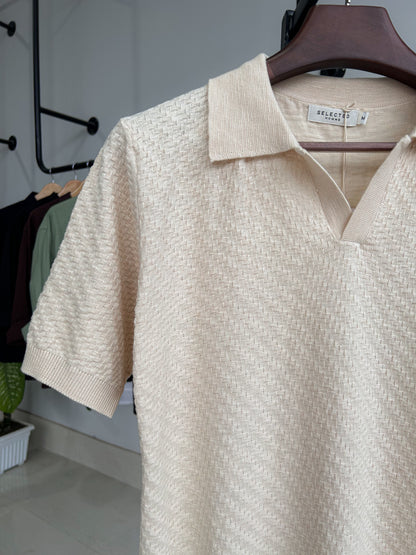 Selected Knitted Polo - Off White