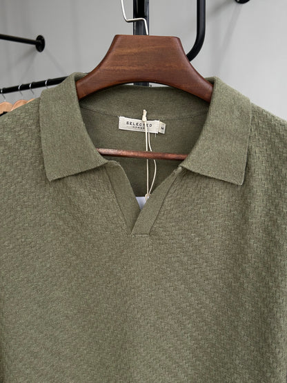 Selected Knitted Polo - Olive